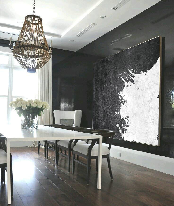 Handmade Large Contemporary Art,Black And White Minimal Painting On Canvas - Contemporary Canvas Paintings